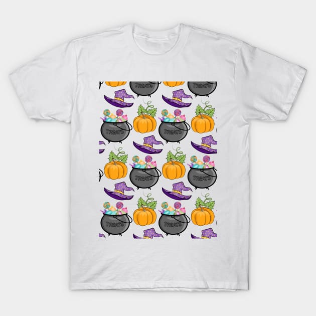 Halloween Pattern With Pumpkin Witch Hat T-Shirt by Designoholic